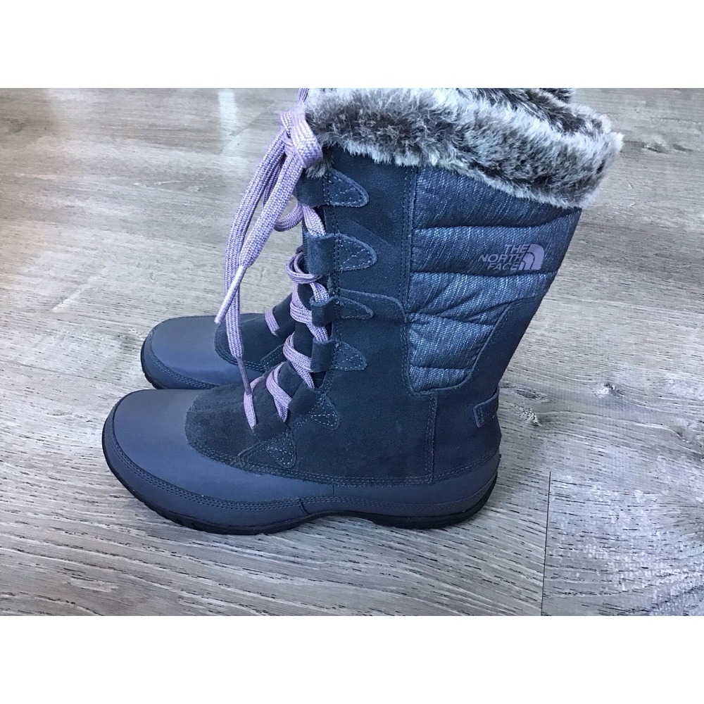 The North Face Women's Size 7 Nuptse Purna Snow Boots Plum Kitten Grey NF00A0Z3